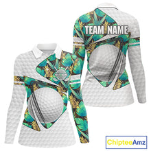 Load image into Gallery viewer, Custom Name Green Tropical Pattern Golf Women Polo Shirt, Best White Ball Golf Clothing For Women NYN2992