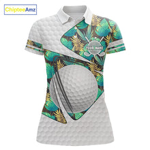 Load image into Gallery viewer, Custom Name Green Tropical Pattern Golf Women Polo Shirt, Best White Ball Golf Clothing For Women NYN2992