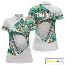 Load image into Gallery viewer, Custom Name Green Tropical Pattern Golf Women Polo Shirt, Best White Ball Golf Clothing For Women NYN2992