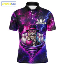 Load image into Gallery viewer, Cool Cat Galaxy Tornado Bowling Polo Quarter Zip Shirt For Men Custom Bowling Team Jersey