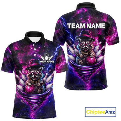Funny Raccoon Galaxy Tornado Bowling Polo Quarter Zip Shirt For Men Custom Team Jersey