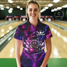 Load image into Gallery viewer, Raccoon Funny Bowling Polo 1/4-Zip Shirts For Women Custom Galaxy Tornado Bowling Team Jerseys NYN3413