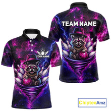 Load image into Gallery viewer, Funny Raccoon Galaxy Tornado Bowling Polo Quarter Zip Shirt For Men Custom Team Jersey