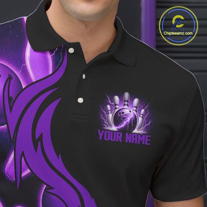 Purple Thunder Bowling Ball And Pins Shirt For Men Custom Bowling Team Jersey
