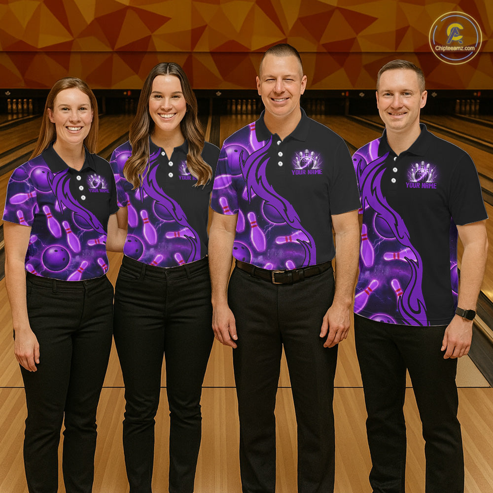 Purple Thunder Custom Womens Bowling Ball & Pin Shirts, Bowling Team Jerseys For Bowlers NYN3418