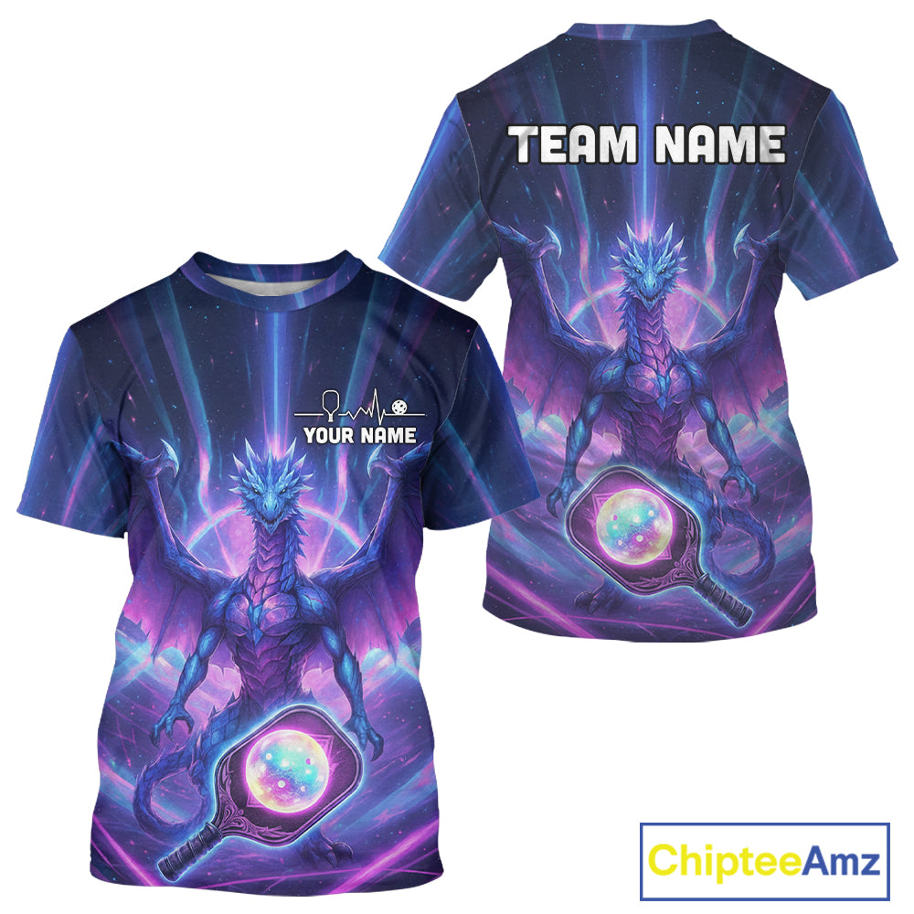 Custom Holographic Dragon Men Pickleball Jerseys Rainbow Pickleball Paddle League Shirts NYN2131