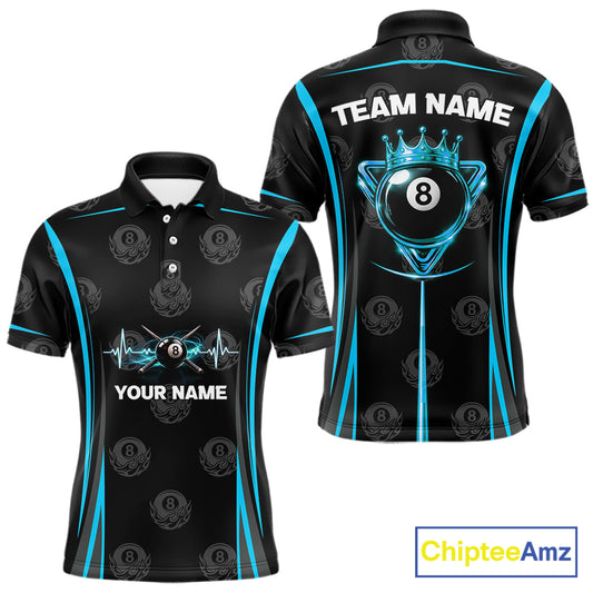 Black & Blue Crown 8 Ball Pool Billiard Apparel For Men Custom Billiard Team Shirt Designs NYN2407