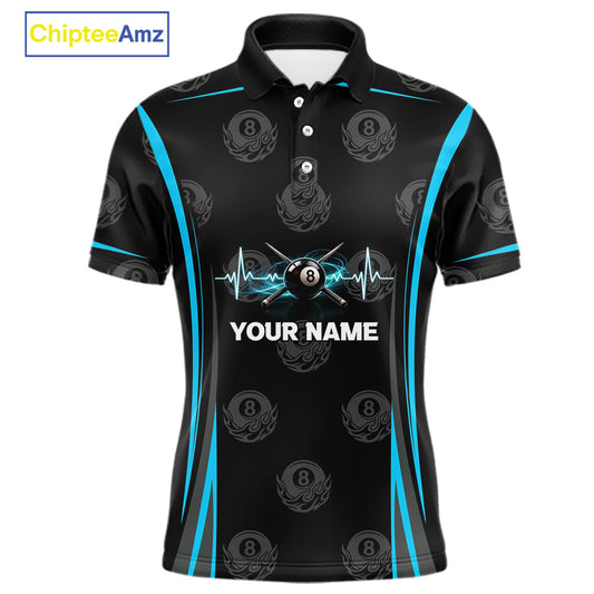 Black & Blue Crown 8 Ball Pool Billiard Apparel For Men Custom Billiard Team Shirt Designs NYN2407