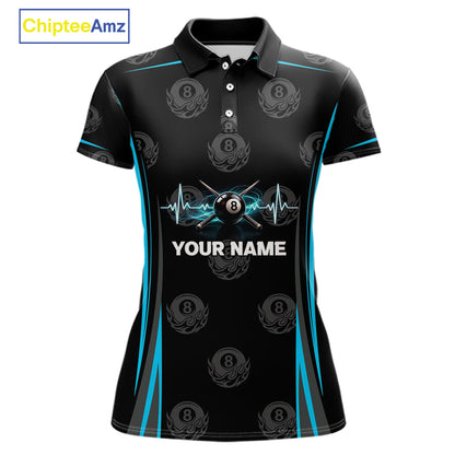Black & Blue Crown 8 Ball Pool Billiard Apparel For Women Custom Billiard Team Shirt Designs NYN2407