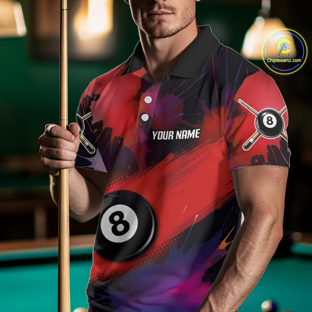 Grunge Paint Splatter Pink Ball 8 Billiard Shirts For Men Personalized Billiard Attire Gifts NYN2789