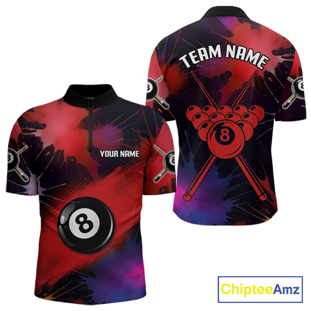 Grunge Paint Splatter Pink Ball 8 Billiard Shirts For Men Personalized Billiard Attire Gifts NYN2789