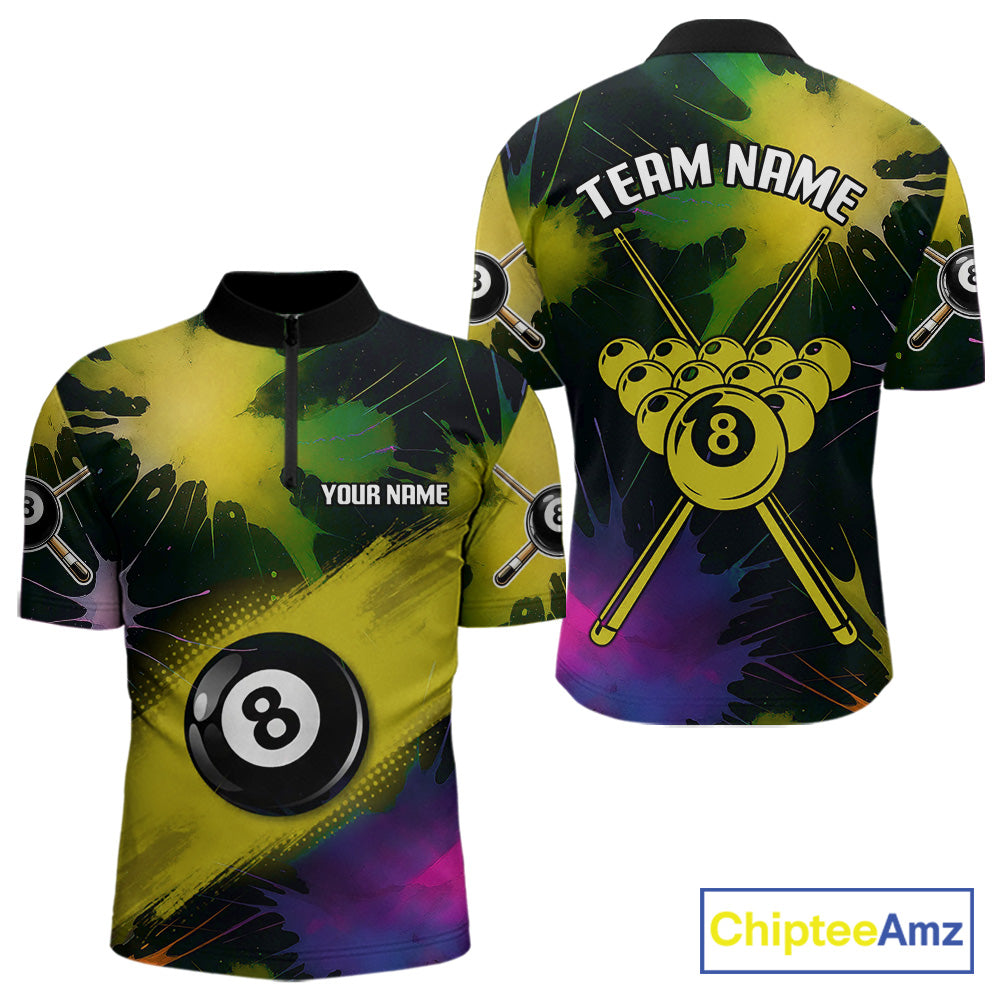 Grunge Paint Splatter Yellow Ball 8 Billiard Shirts For Men Personalized Billiard Attire Gifts NYN2790
