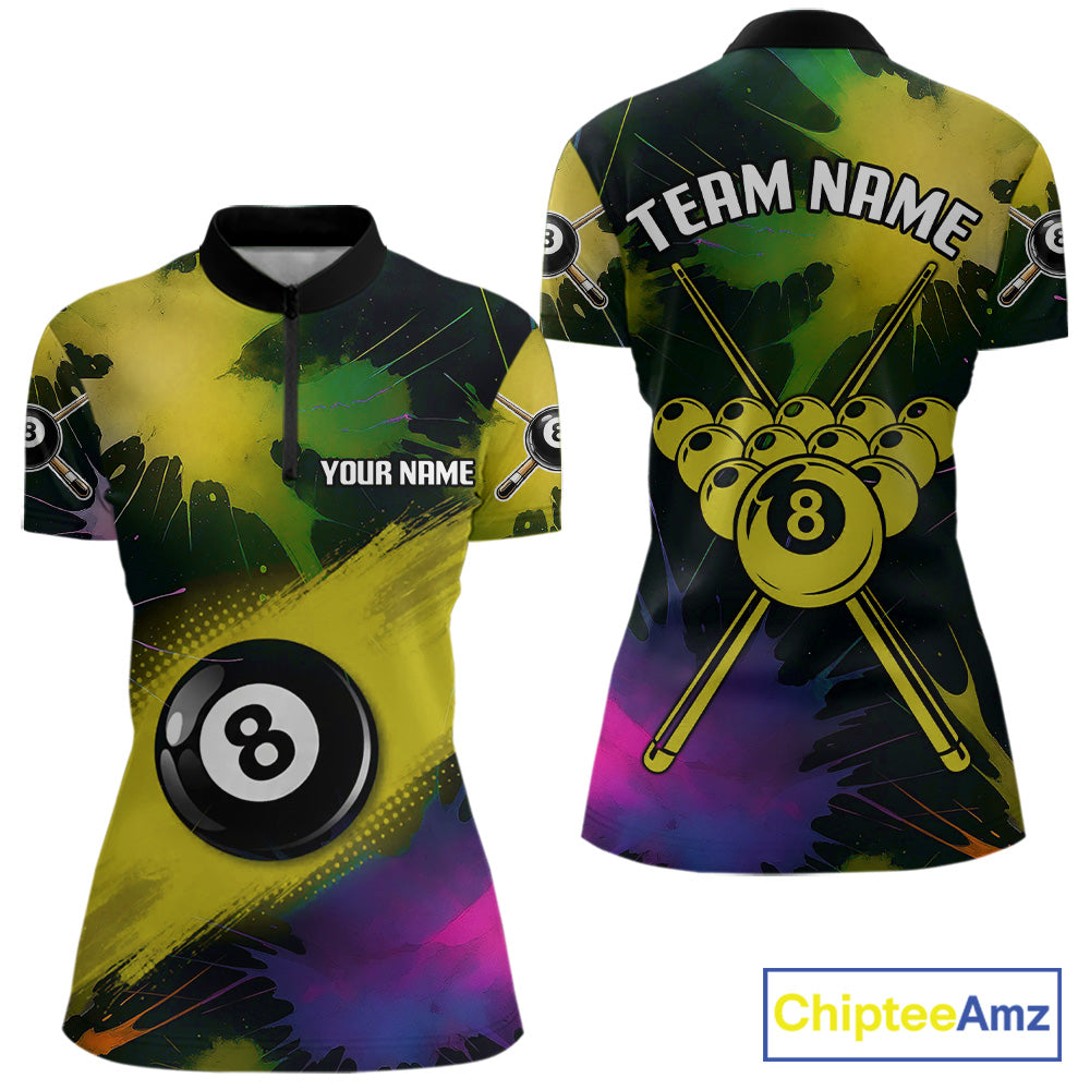 Grunge Paint Splatter Yellow Ball 8 Billiard Shirts For Women Personalized Billiard Attire Gifts NYN2790