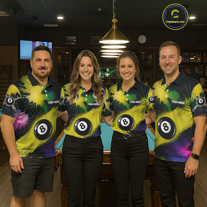 Grunge Paint Splatter Yellow Ball 8 Billiard Shirts For Women Personalized Billiard Attire Gifts NYN2790