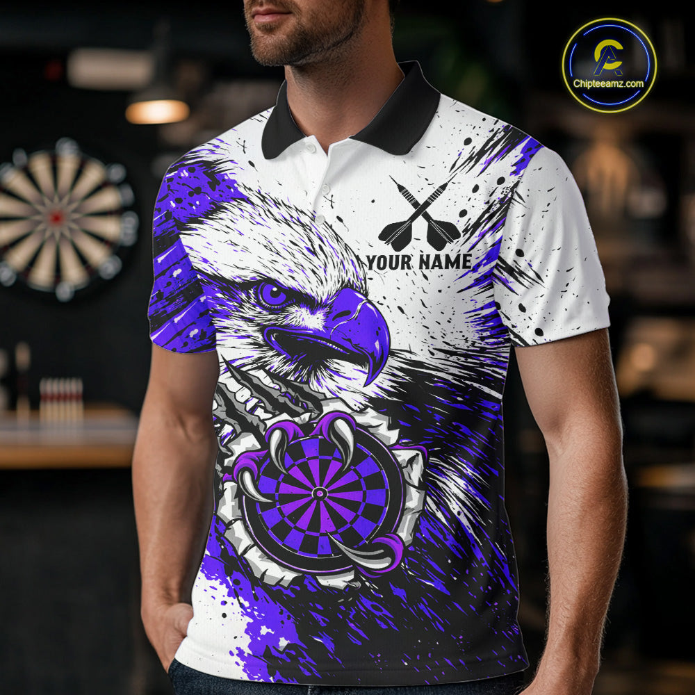 Custom Purple Grunge Eagle Scratch Dartboard Men Darts Polo & 1/4-Zip Shirts Dart Team Jerseys NYN2796