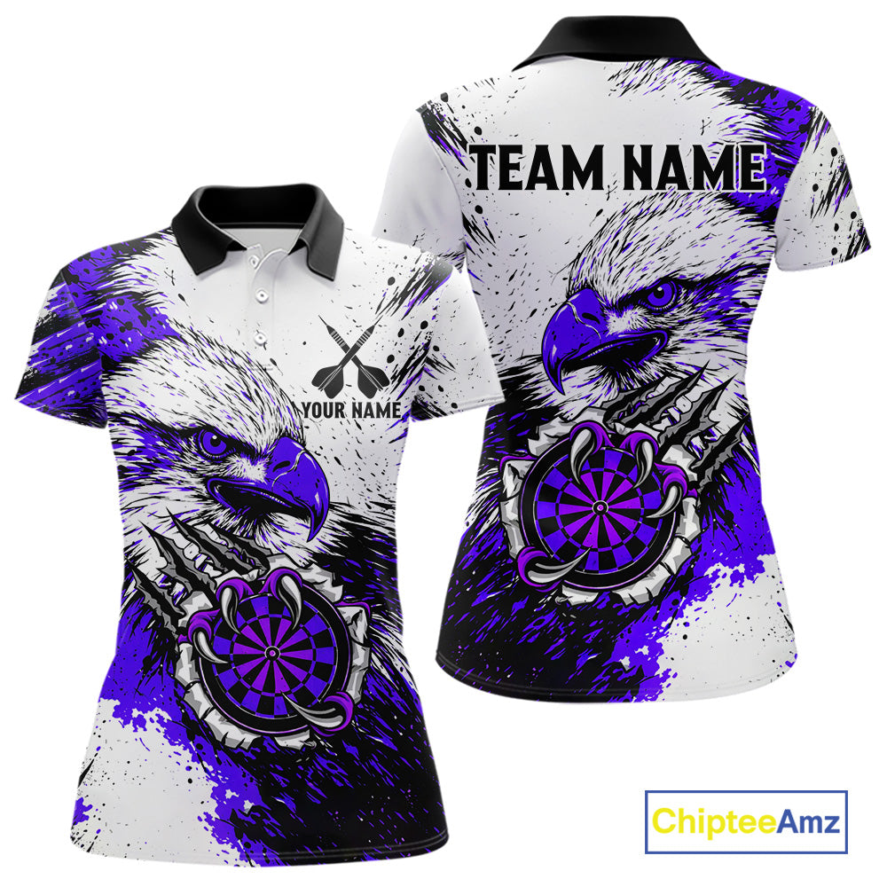 Custom Purple Grunge Eagle Scratch Dartboard Women Darts Polo & 1/4-Zip Shirts Dart Team Jerseys NYN2796