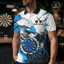 Load image into Gallery viewer, Custom Blue Grunge Eagle Scratch Dartboard Men Darts Polo &amp; 1/4-Zip Shirts Dart Team Jerseys NYN2797
