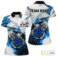 Load image into Gallery viewer, Custom Blue Grunge Eagle Scratch Dartboard Women Darts Polo &amp; 1/4-Zip Shirts Dart Team Jerseys NYN2797