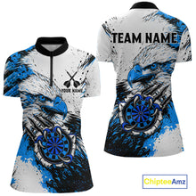 Load image into Gallery viewer, Custom Blue Grunge Eagle Scratch Dartboard Women Darts Polo &amp; 1/4-Zip Shirts Dart Team Jerseys NYN2797
