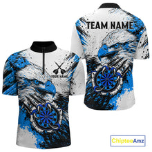 Load image into Gallery viewer, Custom Blue Grunge Eagle Scratch Dartboard Men Darts Polo &amp; 1/4-Zip Shirts Dart Team Jerseys NYN2797