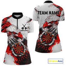 Load image into Gallery viewer, Custom Red Grunge Eagle Scratch Dartboard Women Darts Polo &amp; 1/4-Zip Shirts Dart Team Jerseys NYN2798