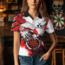 Load image into Gallery viewer, Custom Red Grunge Eagle Scratch Dartboard Women Darts Polo &amp; 1/4-Zip Shirts Dart Team Jerseys NYN2798