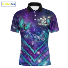 Load image into Gallery viewer, Blue Purple Galaxy Darts Polo &amp; 1/4-Zip Shirt For Men Personalized Butterfly Dart Team Appeal NYN3010