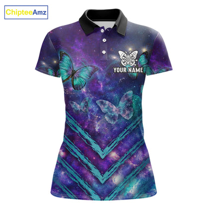 Blue Purple Galaxy Darts Polo & 1/4-Zip Shirt For Women Personalized Butterfly Dart Team Appeal NYN3010