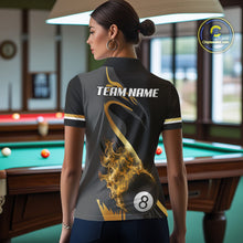Load image into Gallery viewer, Yellow &amp; Black Fire Flame 8 Ball Pool Billiard Shirt For Women Personalized Billiard Team Attire NYN3427
