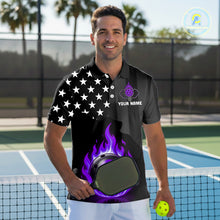 Load image into Gallery viewer, Custom Purple Flames Pickleball Ball 3D League Jerseys Men Pickleball US Flag Team Shirts NYN2147