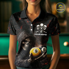 Load image into Gallery viewer, Red Grunge Grim Reaper Hold 8 Ball &amp; 9 Ball Pool Women Billiard Shirt Custom Billiard Team Attire NYN2639