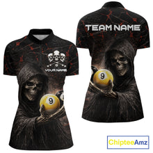 Load image into Gallery viewer, Red Grunge Grim Reaper Hold 8 Ball &amp; 9 Ball Pool Women Billiard Shirt Custom Billiard Team Attire NYN2639