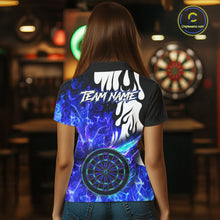 Load image into Gallery viewer, Custom Blue Flaming Dartboard Darts Polo &amp; 1/4-Zip Shirts For Women Fire Dart Team Jerseys NYN2804