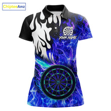 Load image into Gallery viewer, Custom Blue Flaming Dartboard Darts Polo &amp; 1/4-Zip Shirts For Women Fire Dart Team Jerseys NYN2804