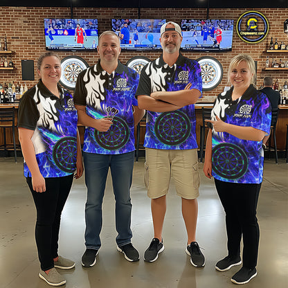 Custom Blue Flaming Dartboard Darts Polo & 1/4-Zip Shirts For Men Fire Dart Team Jerseys NYN2804
