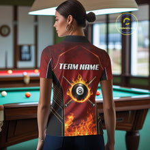 Load image into Gallery viewer, Red Billiard 8 Ball Cue Shirts For Women Custom Fire Flame Pool Team Billiard Polo &amp; 1/4 Zip Jerseys NYN3016