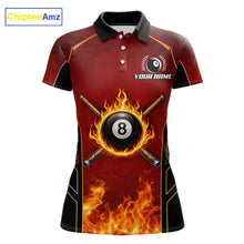 Load image into Gallery viewer, Red Billiard 8 Ball Cue Shirts For Women Custom Fire Flame Pool Team Billiard Polo &amp; 1/4 Zip Jerseys NYN3016