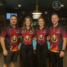 Load image into Gallery viewer, Red Billiard 8 Ball Cue Shirts For Women Custom Fire Flame Pool Team Billiard Polo &amp; 1/4 Zip Jerseys NYN3016