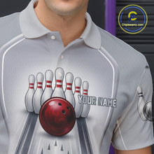 Load image into Gallery viewer, Silver And Red Bowling Custom Bowling Polo &amp; Quarter Zip Team Shirts, Men Bowling Outfit Jersey NYN3021
