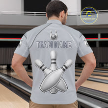 Load image into Gallery viewer, Silver And Red Bowling Custom Bowling Polo &amp; Quarter Zip Team Shirts, Men Bowling Outfit Jersey NYN3021