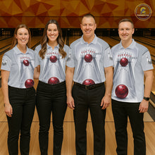 Load image into Gallery viewer, Silver And Red Bowling Custom Bowling Polo &amp; Quarter Zip Team Shirts, Men Bowling Outfit Jersey NYN3021