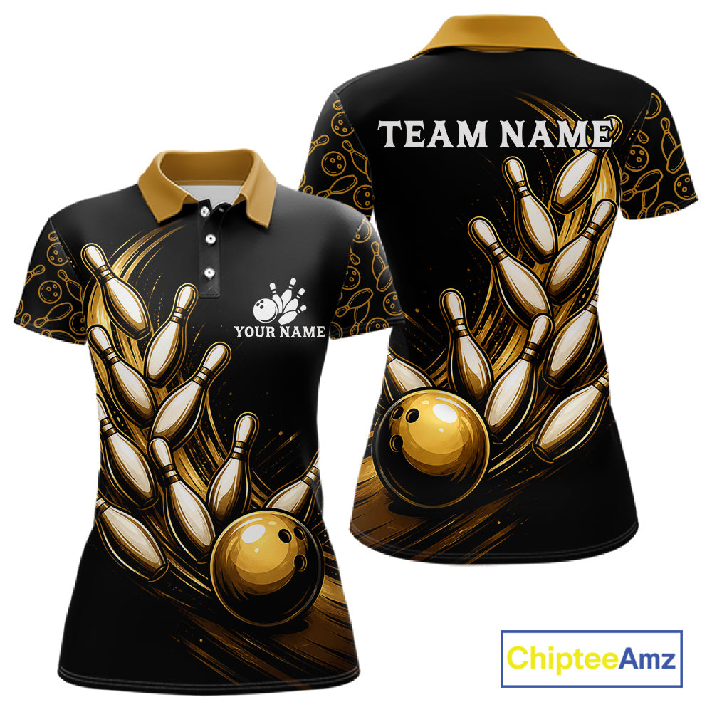 Strike Bowling Gold Yellow Bowling Jerseys For Women Custom Bowling Shirts Team Attire NYN3179