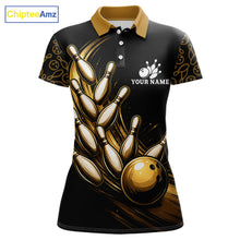 Load image into Gallery viewer, Strike Bowling Gold Yellow Bowling Jerseys For Women Custom Bowling Shirts Team Attire NYN3179