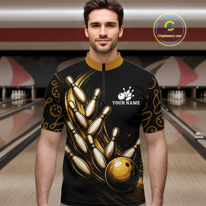 Strike Bowling Gold Yellow Bowling Jerseys For Men Custom Bowling Shirts Team Attire NYN3179