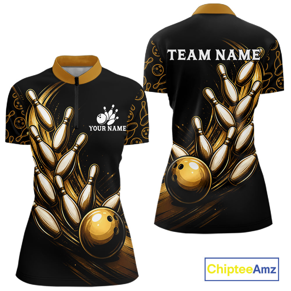 Strike Bowling Gold Yellow Bowling Jerseys For Women Custom Bowling Shirts Team Attire NYN3179