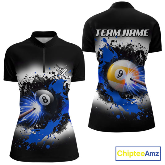 Lightning blue billiard 8 ball and 9 ball shirt for women custom grunge pool team jersey
