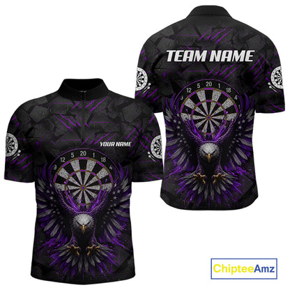Purple Grunge Eagle Men's Quarter-Zip Darts Jersey Mockup, Professional Dart Competition Shirt, Personalized Team Apparel