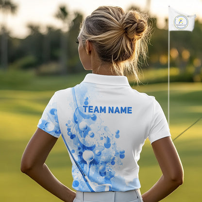 Blue Splatter Golf Ball & Clubs Team Apparel Womens Polo Shirts Custom Golf Shirt For Women NYN3997