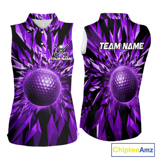Icy Purple Geometric Golf Sleeveless Polo Shirt Customize Golf Gifts For Women Golf Team Attire NYN4007