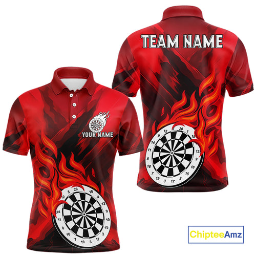 Custom Red Flaming White Dartboard Dart Polo Shirt For Men Outfits Dart Jerseys NYN1609
